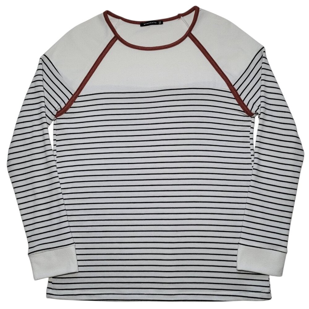 Staccato Striped Long Sleeve Tee White Black Womens Small Nautical Preppy